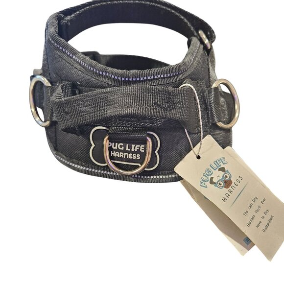 Pug Life Harness Black XS Adjustable Dog no pull Harness With Reflective Strap - Picture 2 of 5